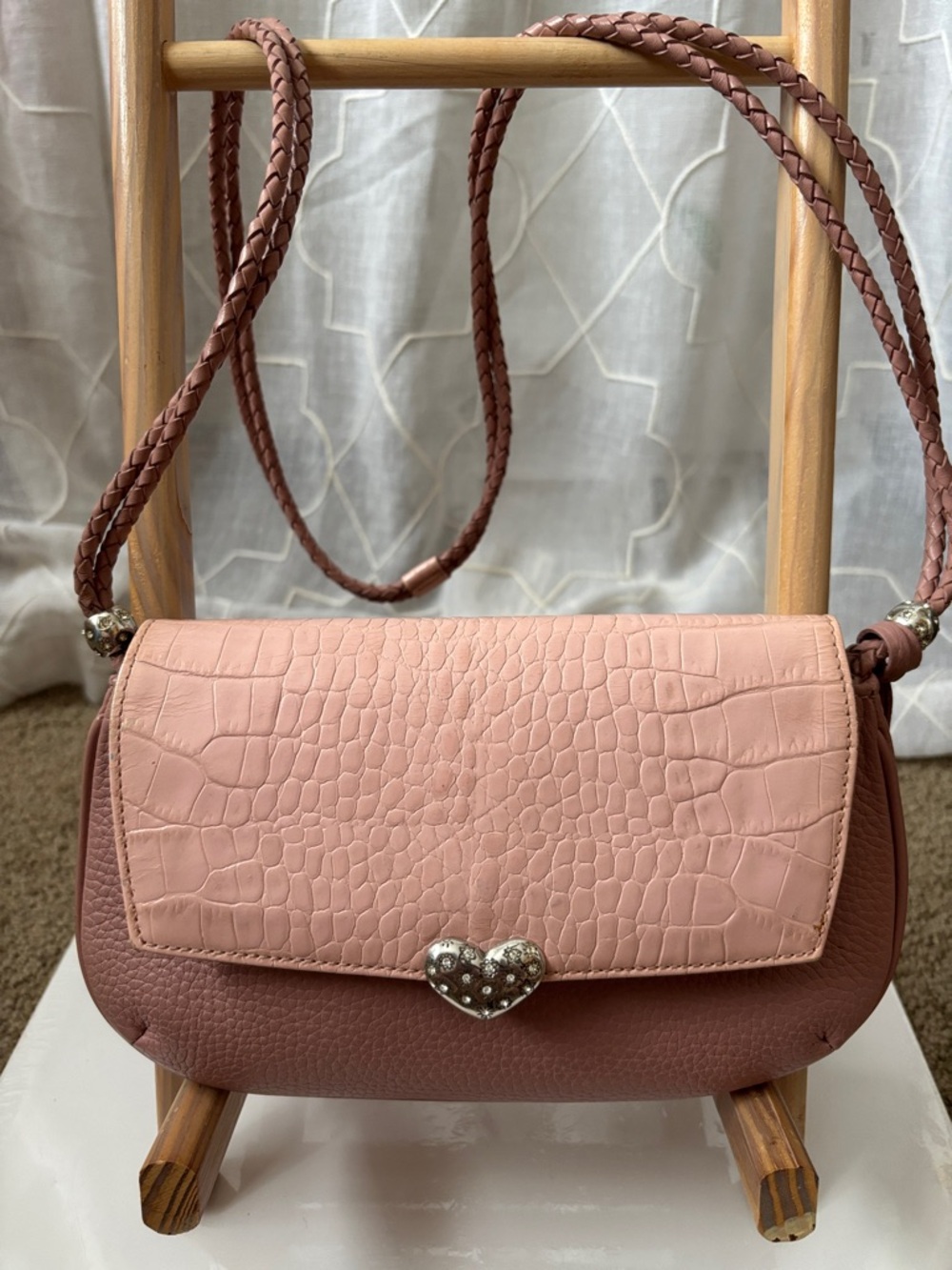 Brighton Pink Leather Croc-Embossed Women's Bag